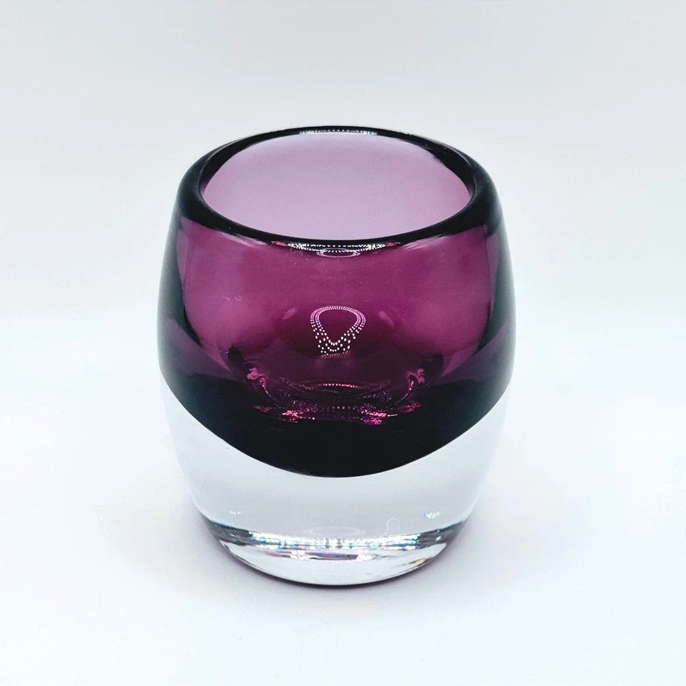 Crate & Barrel Amethyst Glass Votive Candle Holder Purple Heavy Art Glass